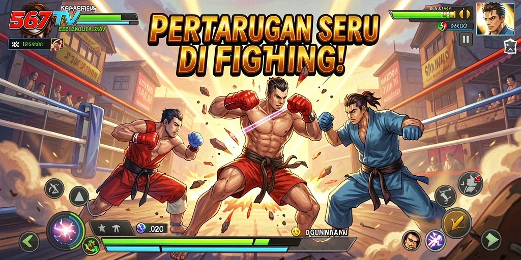 Tampilan seru pertarungan di dalam 567TV yang penuh aksi.