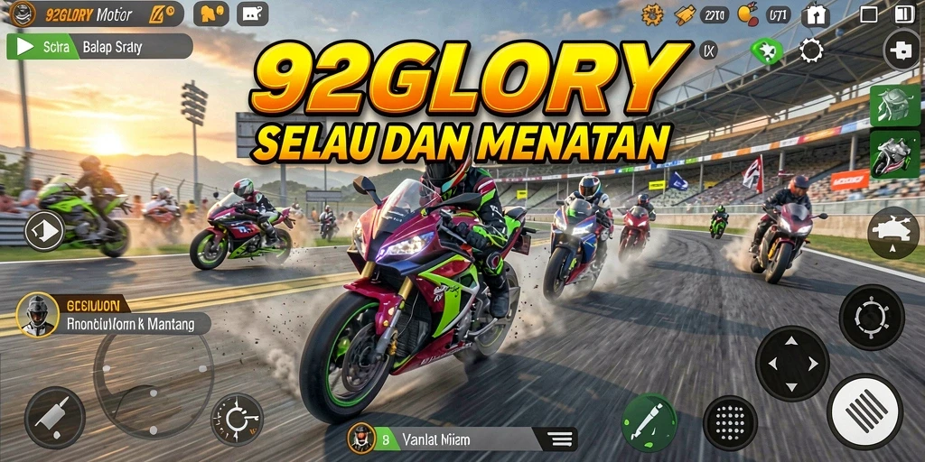 Tampilan gameplay balap motor yang mendebarkan di 92GLORY.