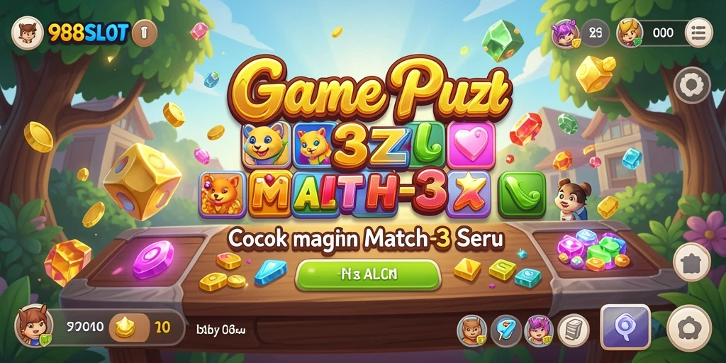 Screenshot 988SLOT menampilkan gameplay Match-3 penuh warna dan seru.