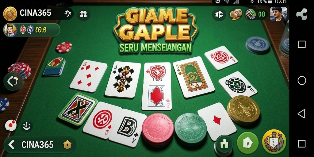 Screenshot gameplay CINA365 menampilkan serunya bermain Gaple dengan teman.