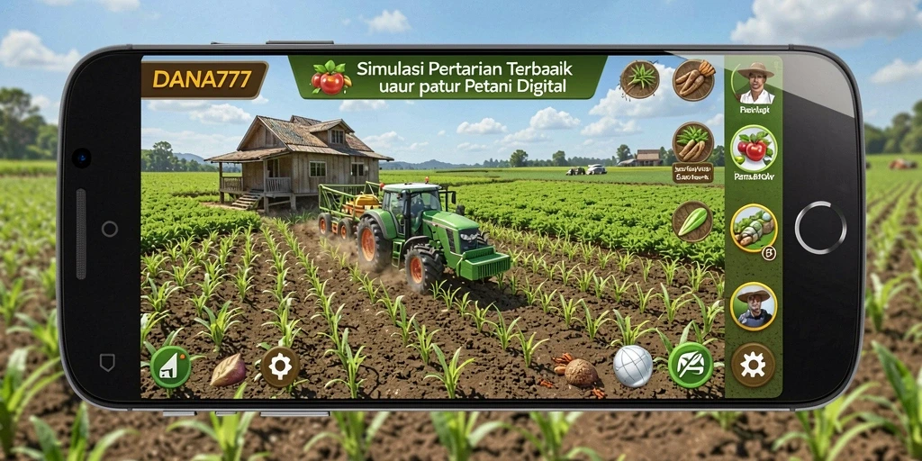 Tampilan gameplay DANA777 dengan ladang yang luas dan interaksi petani.