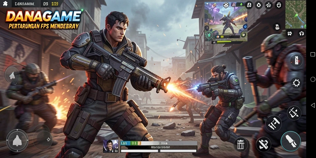 Screenshot gameplay DANAGAME menunjukkan aksi menegangkan dalam pertempuran FPS.