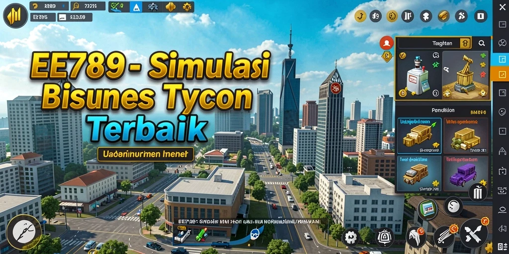 Screenshot gameplay EE789 menampilkan kemajuan bisnis dengan elemen Tycoon.