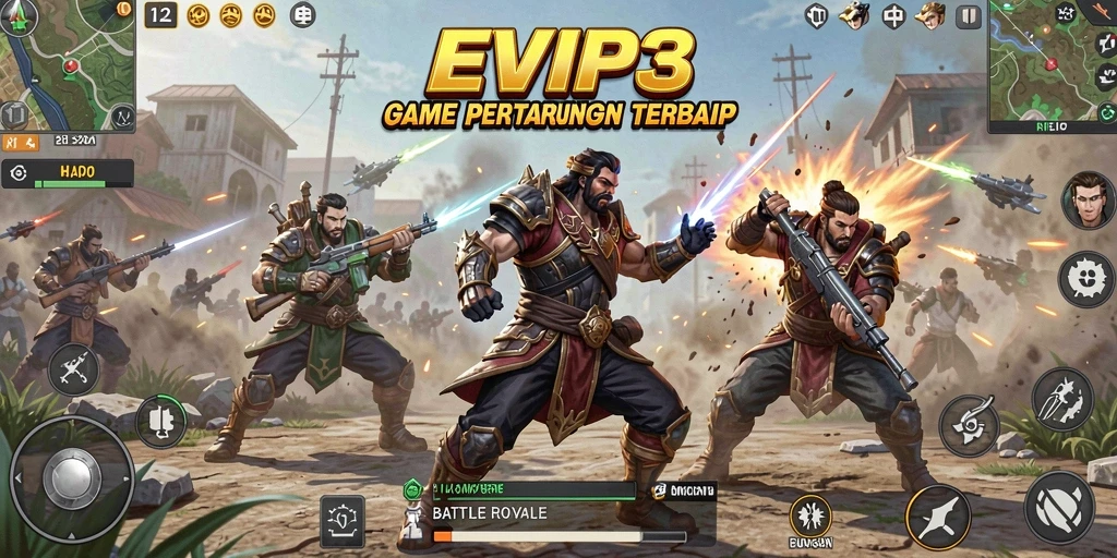 Tampilan gameplay EVIP3 yang mendebarkan dalam pertempuran Battle Royale.