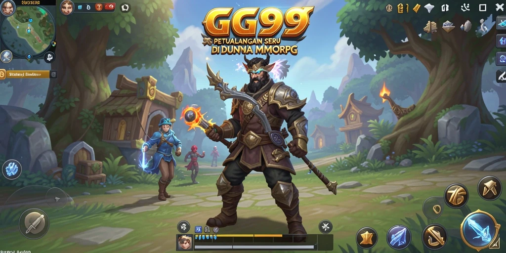 Gameplay GG99 menampilkan pertempuran epik antara pemain dan monster di dunia fantasi.