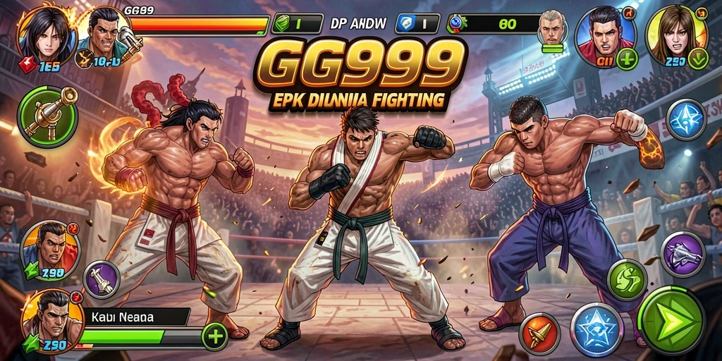 Screenshot gameplay GG999 menampilkan pertarungan seru antar karakter.