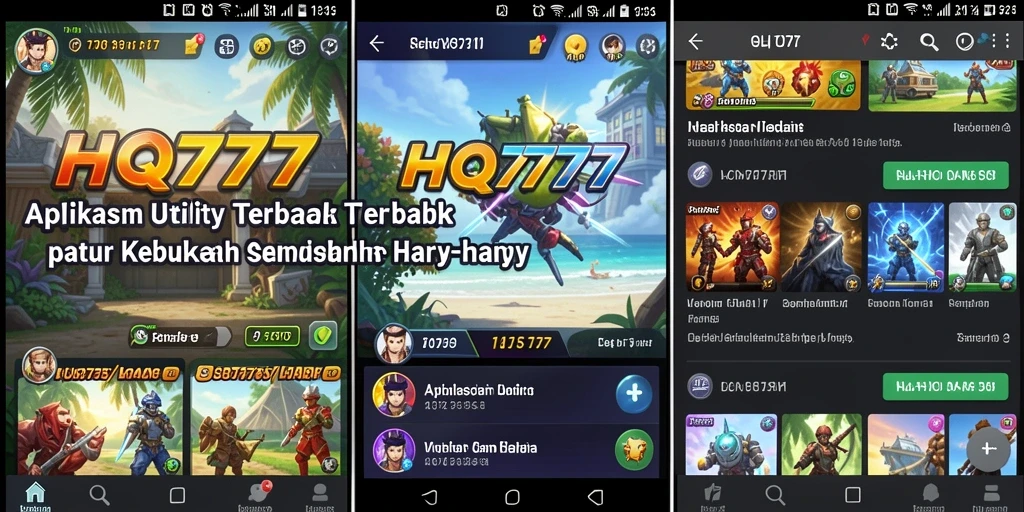 Tampilan screenshot aplikasi HQ777 yang menunjukkan fitur pengelolaan tugas.