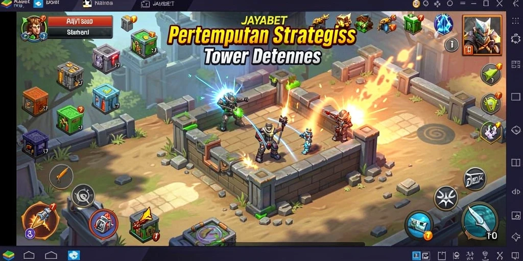 Tangkapan layar menunjukkan aksi menegangkan dalam permainan Tower Defense JAYABET.