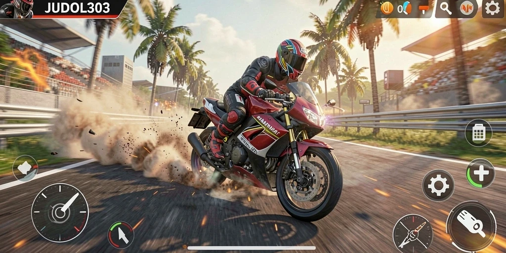 Gameplay JUDOL303 yang seru dan mendebarkan di lintasan balapan.
