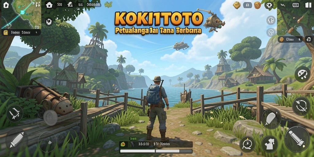 Screenshot gameplay KOKITOTO yang menunjukkan dunia terbuka yang luas dan interaktif.