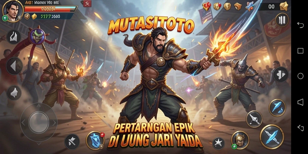 Tangkapan layar gameplay dari MUTASITOTO menampilkan aksi pertarungan yang intens.