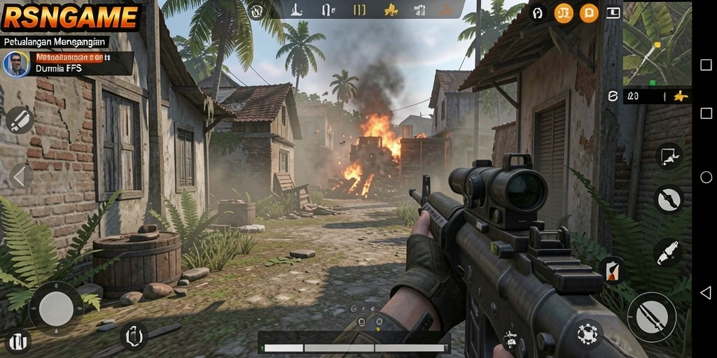 Screenshot RSNGAME menampilkan aksi tembakan yang mendebarkan di medan tempur.