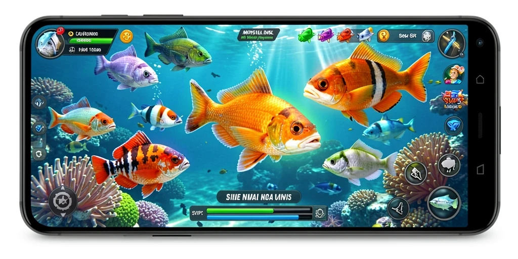 Tangkapan layar menunjukkan aksi seru dalam game Tembak Ikan.