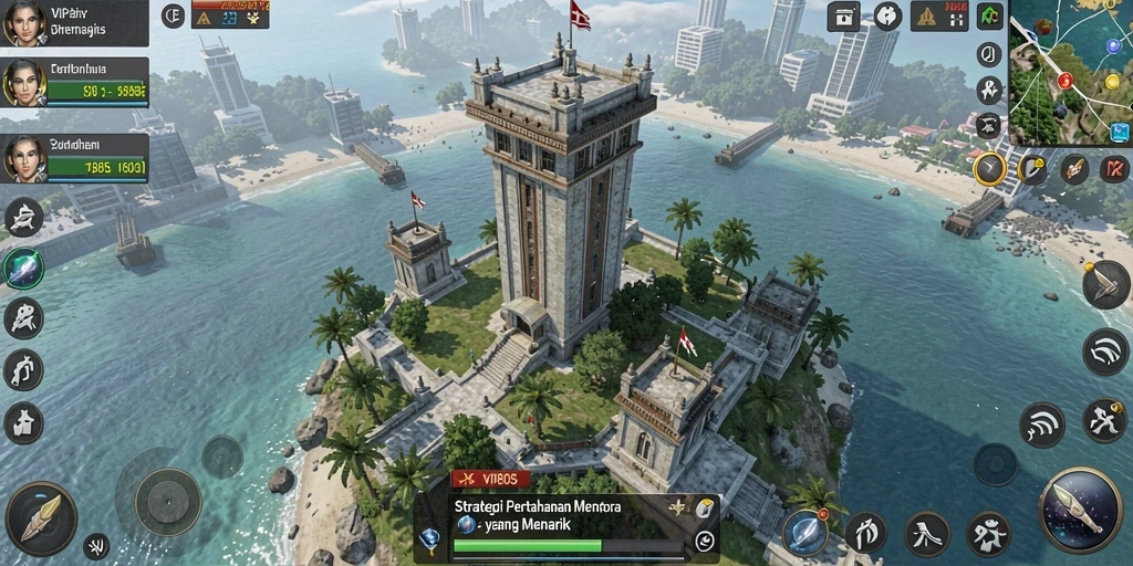 Tampilan gameplay dinamis dalam game Tower Defense VIP805.