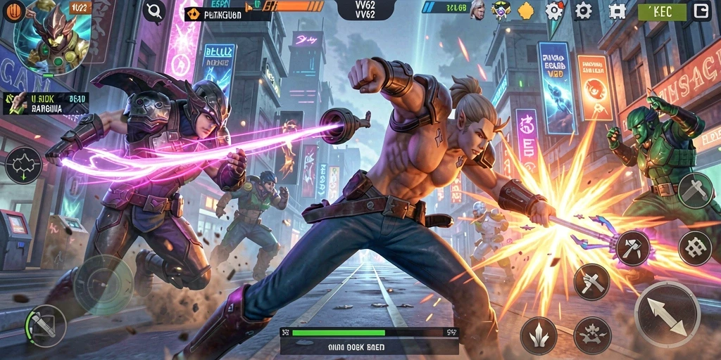 Tampilan menarik dari gameplay Fighting di VV62.