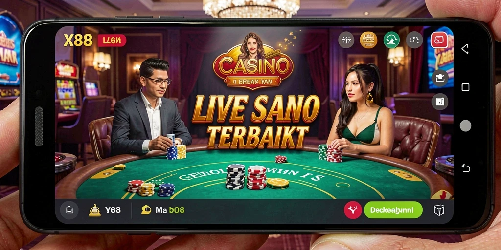 Tampilan gameplay X88 dengan dealer langsung dan suasana kasino nyata.